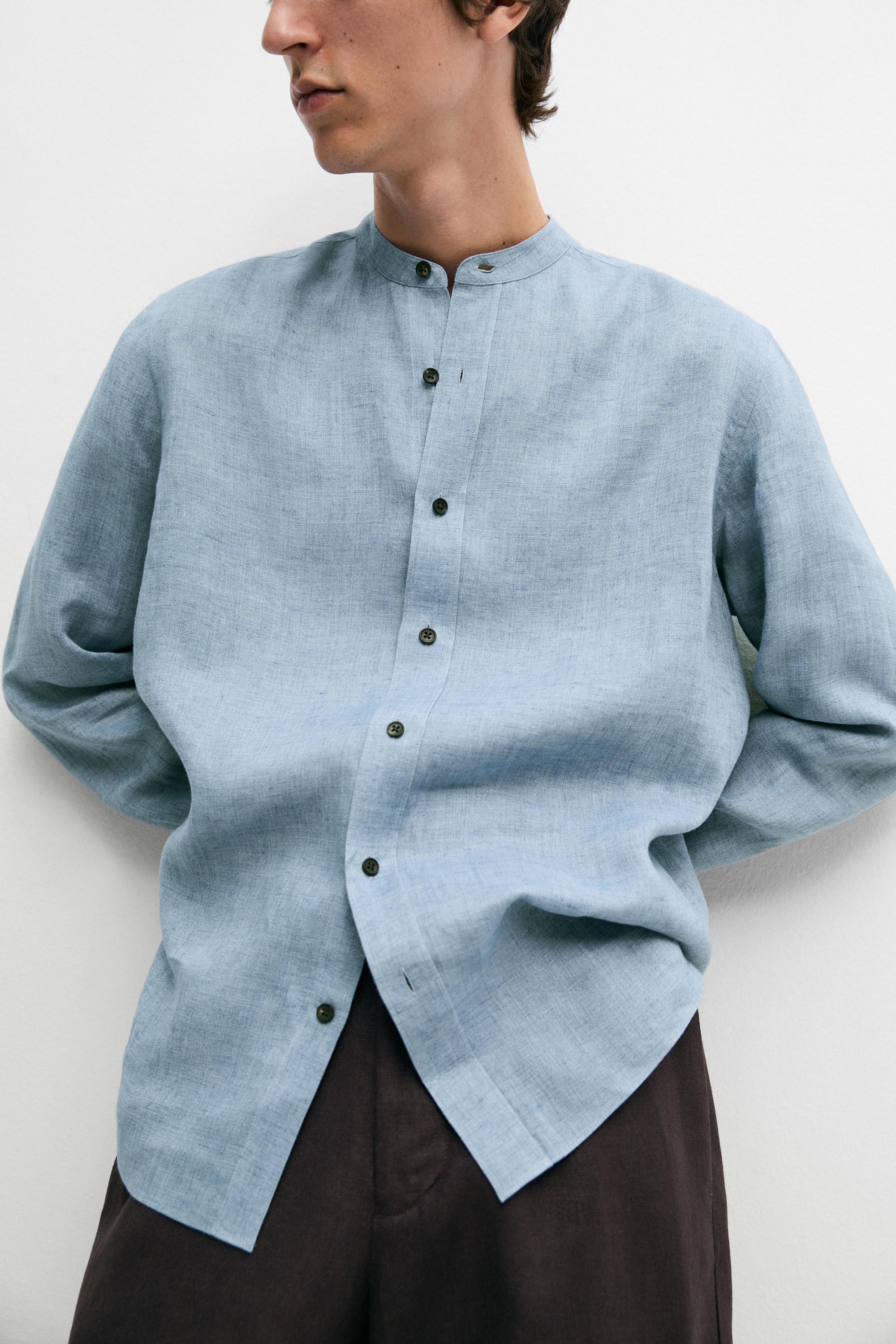 Chemise regular fit 100 % lin boutons contrastés
